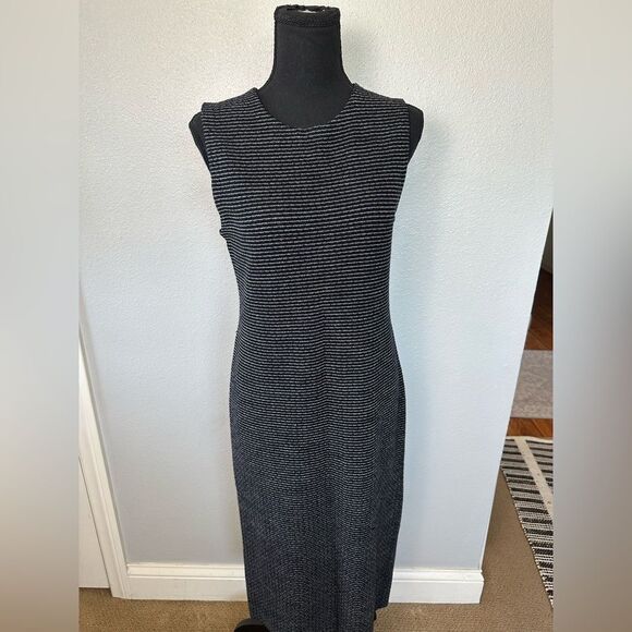 Theory Stretch Wool Midi Dress Koldeen O Noble Stripe In Midnight Size M - Picture 2 of 8